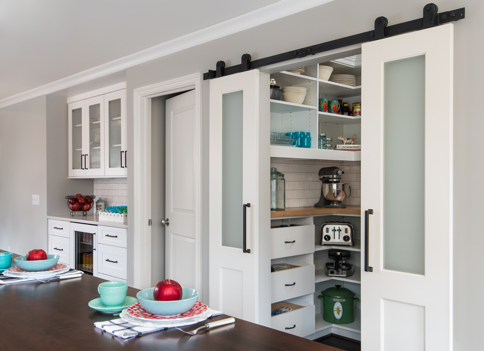 Barn Doors used for pantry space in kitchen